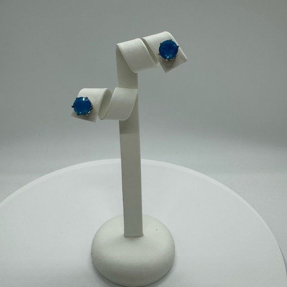 Sapphire Opal 8mm Crystal Stud Earrings Made with Swarovski Crystals - Picture 4 of 8